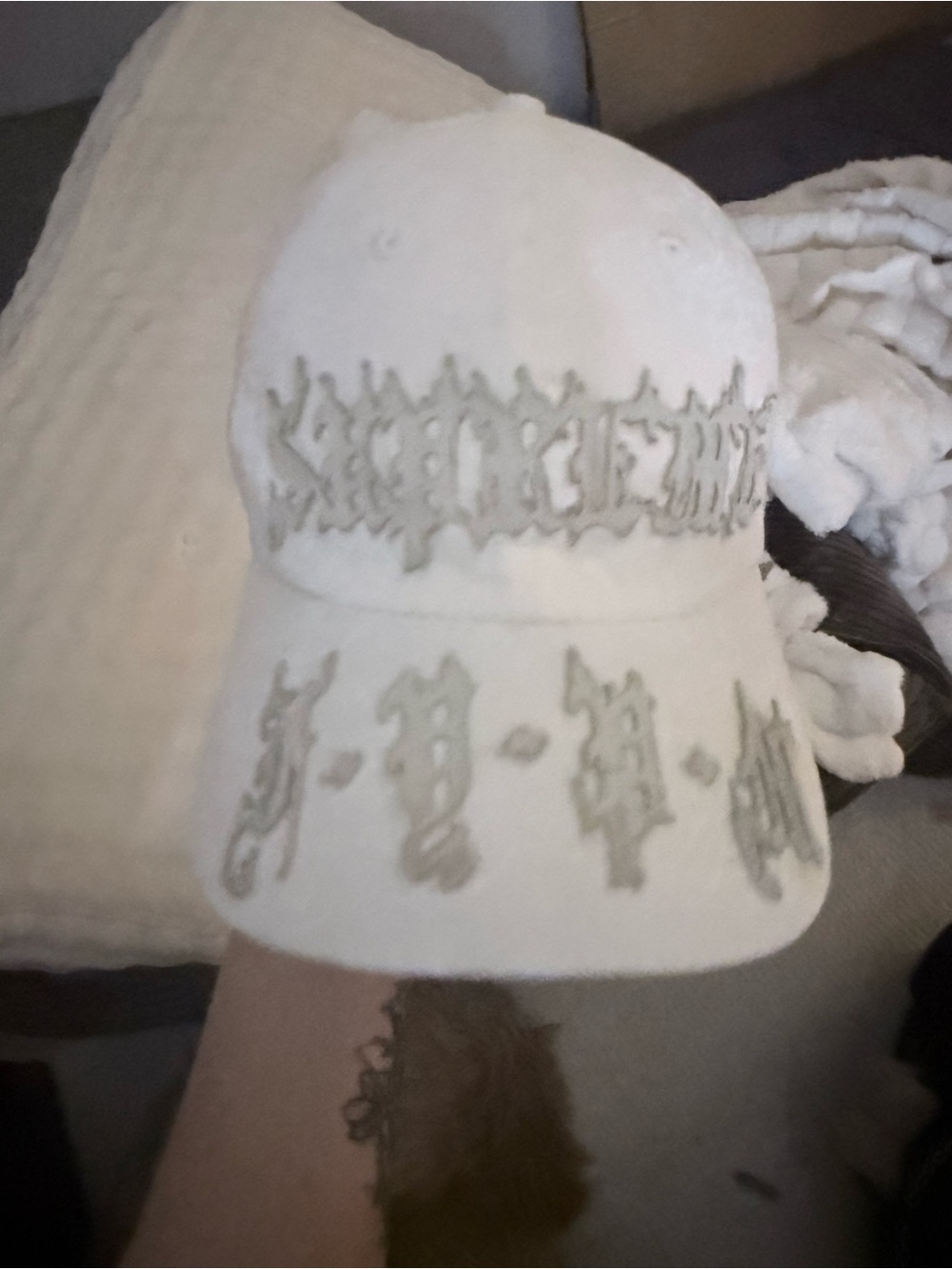 White Supreme Gothic Script Cap Hat Adjustable Strap Streetwear